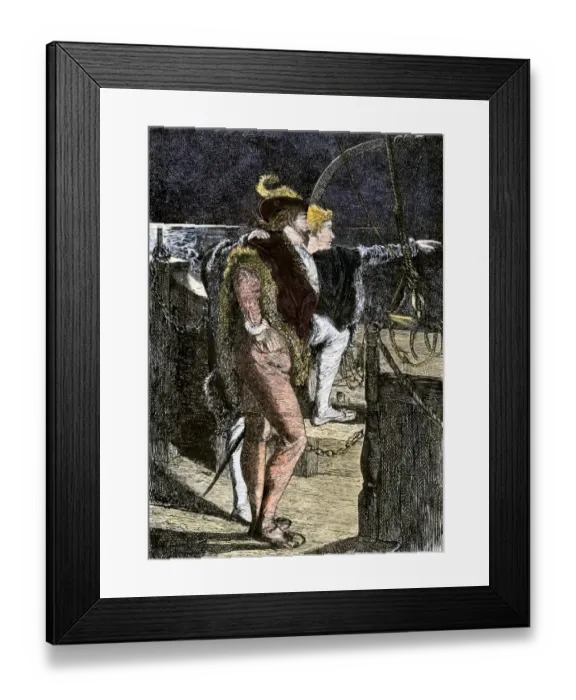 Framed Print : Columbus first sighting the New World Framed Print : Columbus first sighting the New World