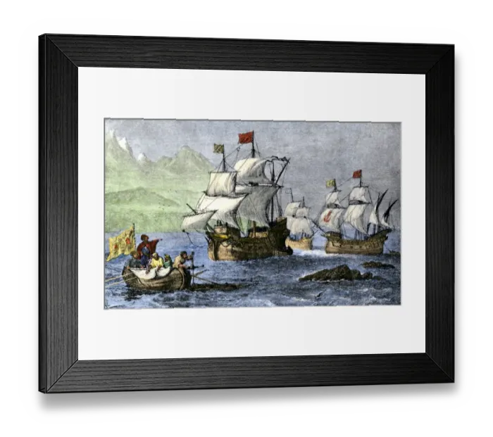 Framed Print : Columbus expedition coasting along the northern shore of Cuba