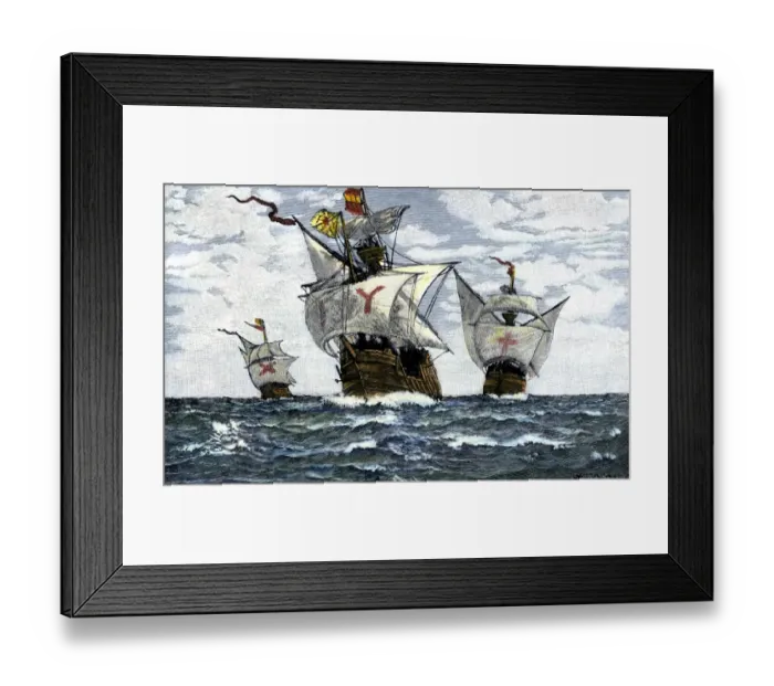 Framed Print : Three ships of Columbus approaching the New World Framed Print : Three ships of Columbus approaching the New World