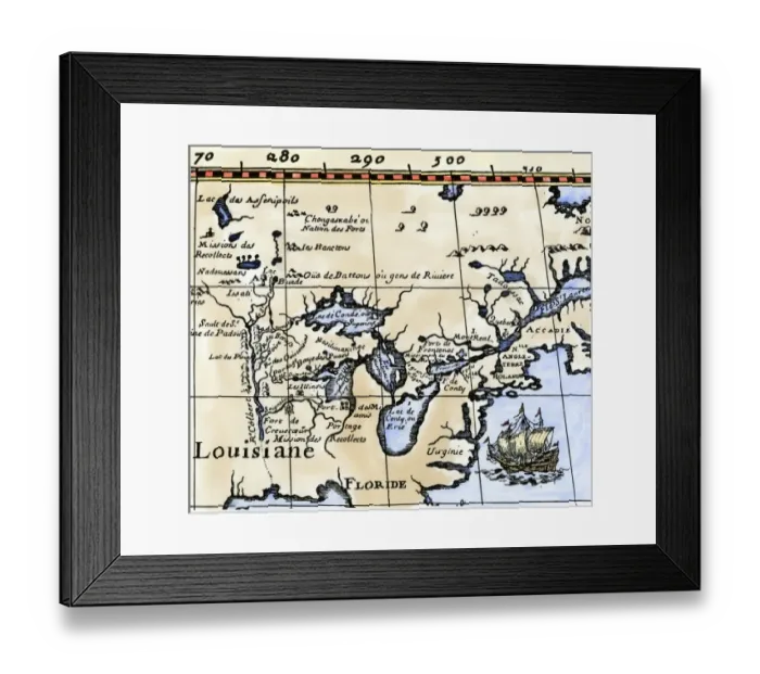 Framed Print : Hennepins map of New France and Louisiana - La Carte de la Nouvelle France Framed Print : Hennepins map of New France and Louisiana - La Carte de la Nouvelle France