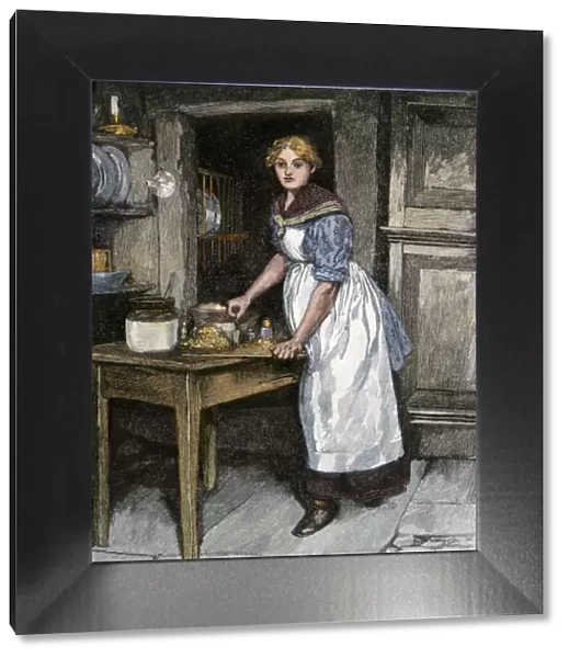 Scots housewife preparing haggis, 1800s