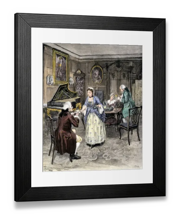Framed Print : Ladies and gentlemen having tea in a drawing-room