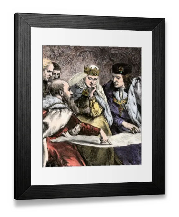 Framed Print : Columbus showing a map to Ferdinand and Isabella of Spain Framed Print : Columbus showing a map to Ferdinand and Isabella of Spain
