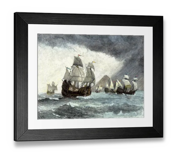 Framed Print : Ships of Ferdinand Magellan rounding Tierra del Fuego to circumnavigate Framed Print : Ships of Ferdinand Magellan rounding Tierra del Fuego to circumnavigate