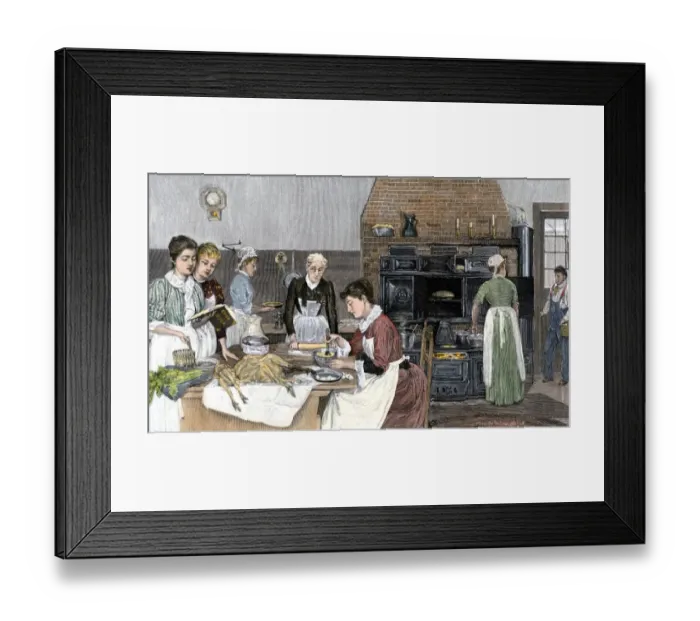 Framed Print : Women preparing Thanksgiving dinner in a big kitchen Framed Print : Women preparing Thanksgiving dinner in a big kitchen