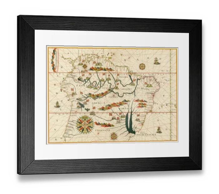 Framed Print : Map of South America from the Spanish atlas executed at Messina in 1582 by Joan Framed Print : Map of South America from the Spanish atlas executed at Messina in 1582 by Joan