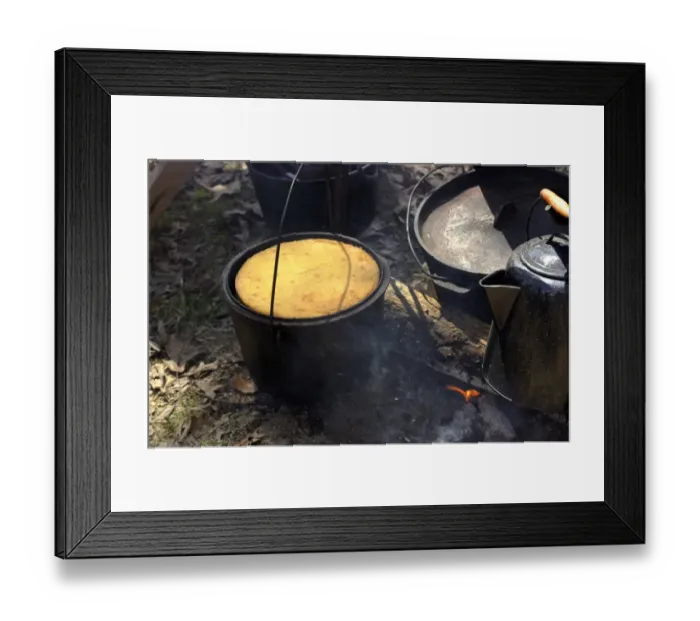 Framed Print : Cornbread cooking in a Confederate camp, reenactment