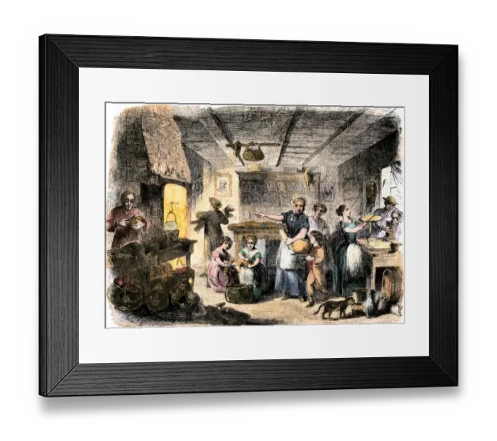Framed Print : Family preparing Thanksgiving dinner