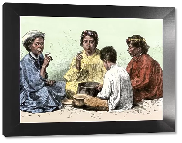 Hawaiians eating poi, 1800s