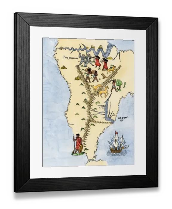 Framed Print : Map of South America, from Sebastian Cabots map of the world Framed Print : Map of South America, from Sebastian Cabots map of the world