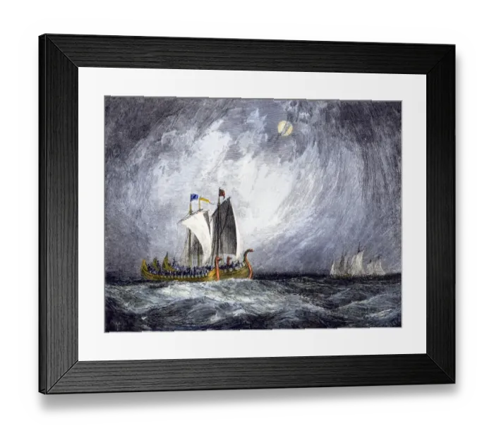 Framed Print : Fleet of Viking ships at sea Framed Print : Fleet of Viking ships at sea