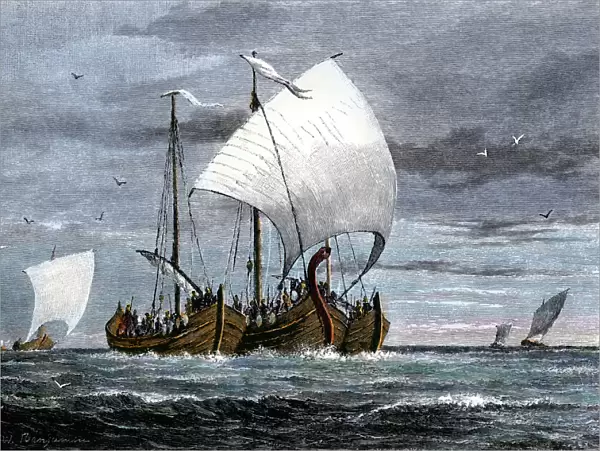 Fleet of Viking raiders in the Middle Ages