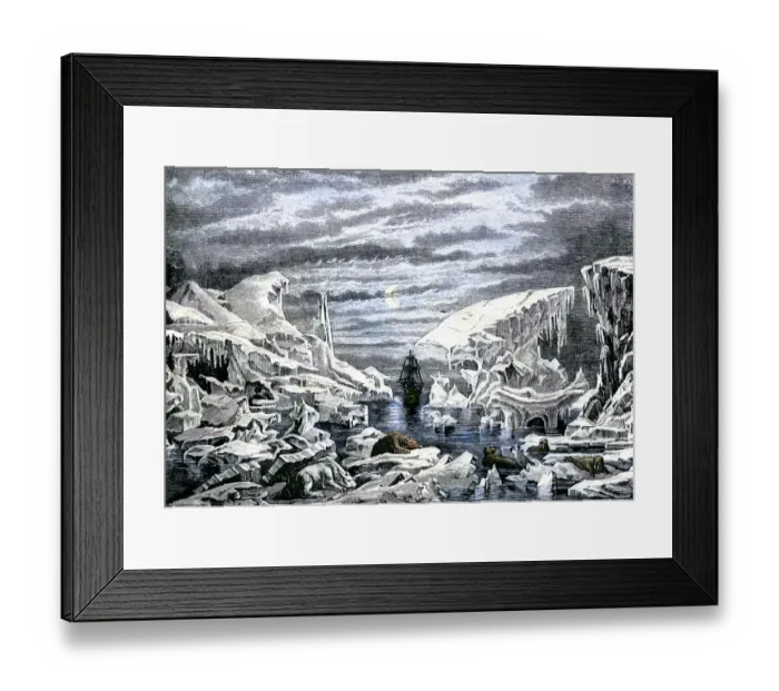 Framed Print : Arctic icebergs surrounding a sailing ship
