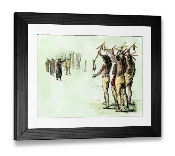 Framed Print : Marquette and Joliet meeting Native Americans in Illinois during their Framed Print : Marquette and Joliet meeting Native Americans in Illinois during their