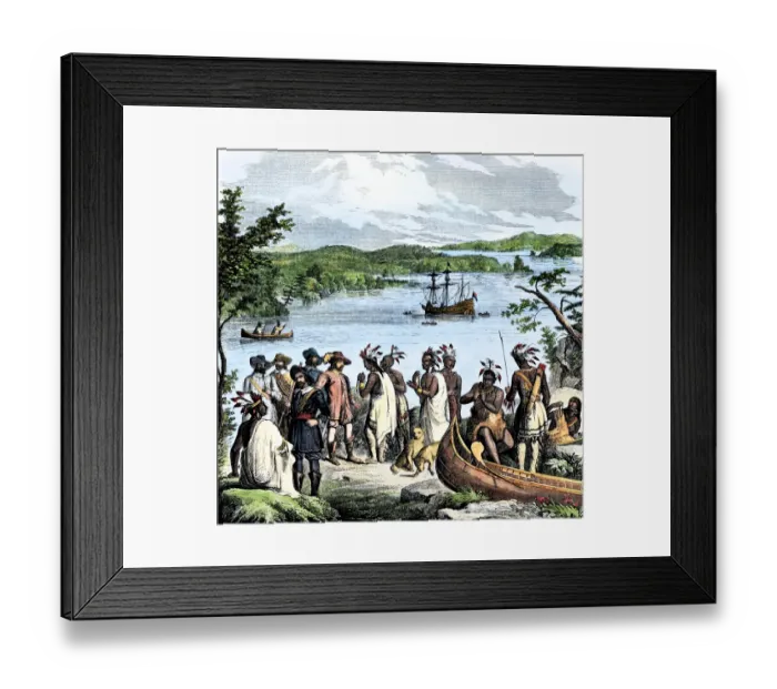 Framed Print : Henry Hudson meeting with Native Americans along the Hudson River Framed Print : Henry Hudson meeting with Native Americans along the Hudson River