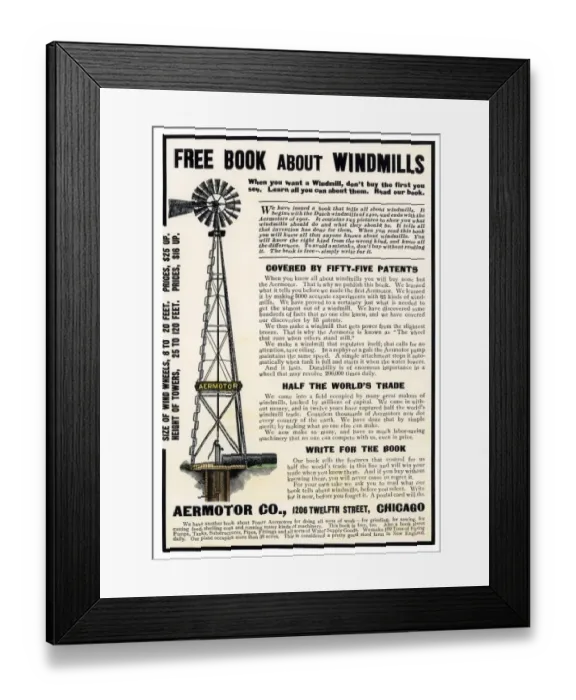 Framed Print : Windmill ad, about 1900 Framed Print : Windmill ad, about 1900