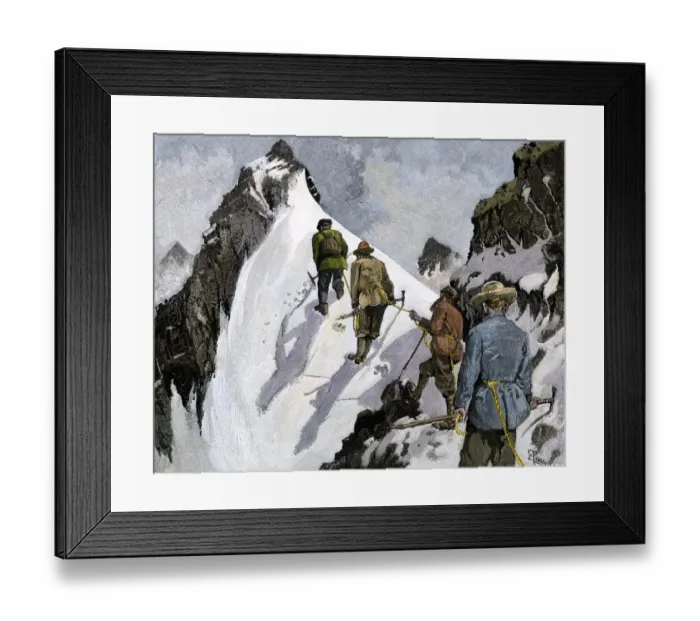 Framed Print : Alpine mountain-climbers, 1800s Framed Print : Alpine mountain-climbers, 1800s