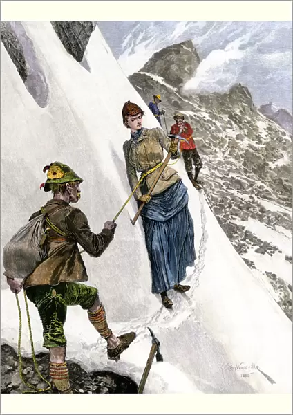 Mountain climbers in the Alps, 1880s