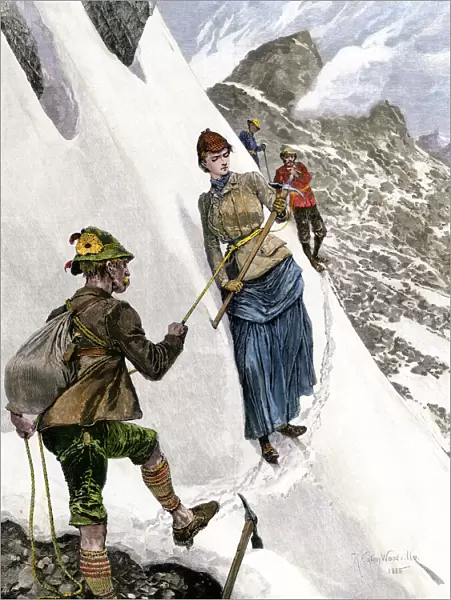 Mountain climbers in the Alps, 1880s
