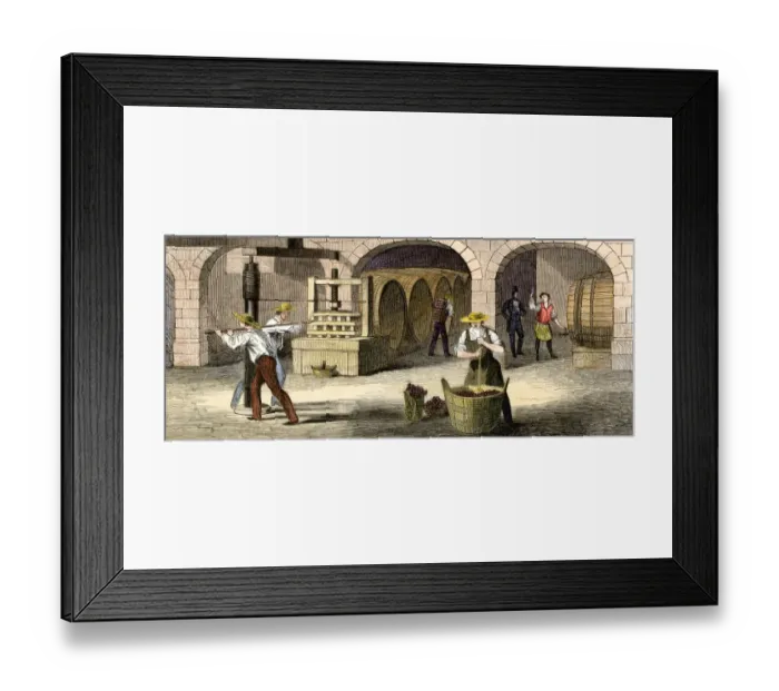 Framed Print : Wine-press in Longworths wine-cellars Framed Print : Wine-press in Longworths wine-cellars