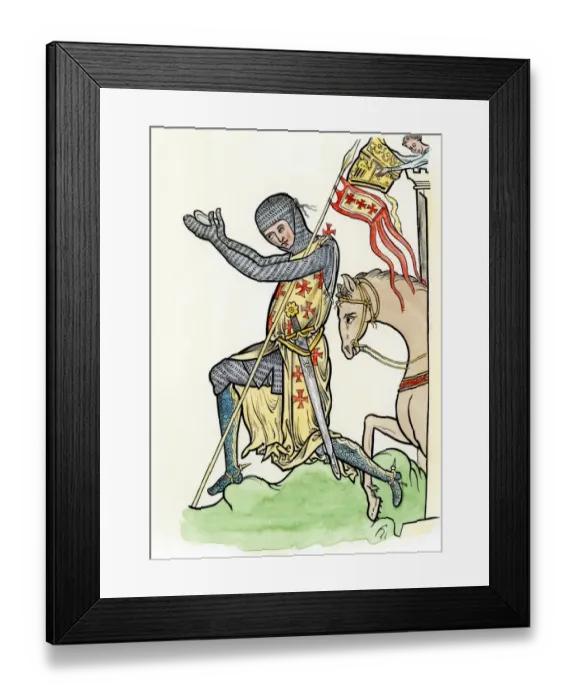 Framed Print : Medieval knight bowing before his lord