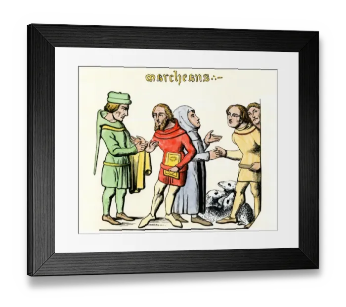 Framed Print : Traders bartering in the Middle Ages
