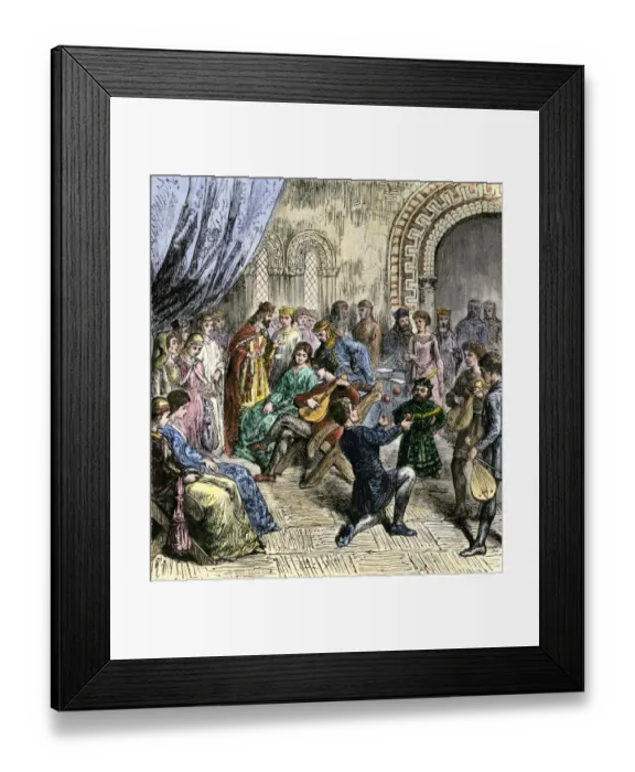 Framed Print : Medieval juggler and minstrels Framed Print : Medieval juggler and minstrels