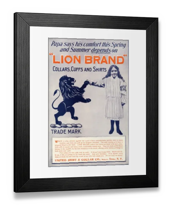 Framed Print : Ad for Lion Brand shirts, collars Framed Print : Ad for Lion Brand shirts, collars