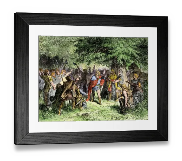 Framed Print : Wittekind calls his Saxons to fight in the Rhineland against Charlemagne