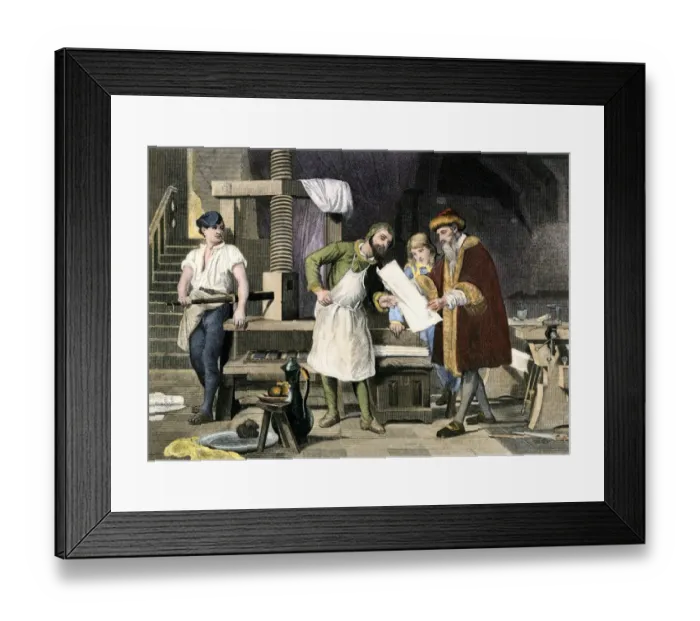 Framed Print : Johannes Gutenberg examining a proof Framed Print : Johannes Gutenberg examining a proof