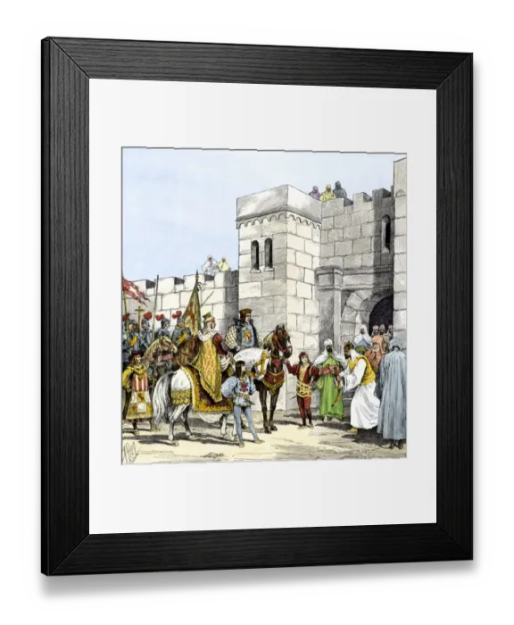 Framed Print : Moors surrender of Granada to Isabella and Ferdinand