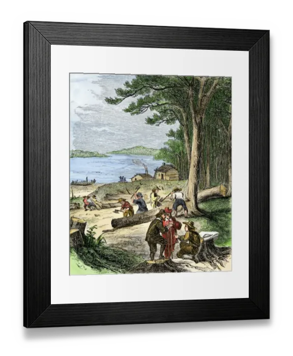 Framed Print : Captain Adrian Block buildng a ship in Narragansett Bay Framed Print : Captain Adrian Block buildng a ship in Narragansett Bay