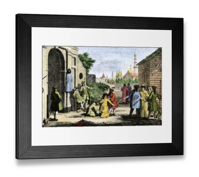 Framed Print : Cutting off the long robes of the Russian boyars by order of Peter I Framed Print : Cutting off the long robes of the Russian boyars by order of Peter I