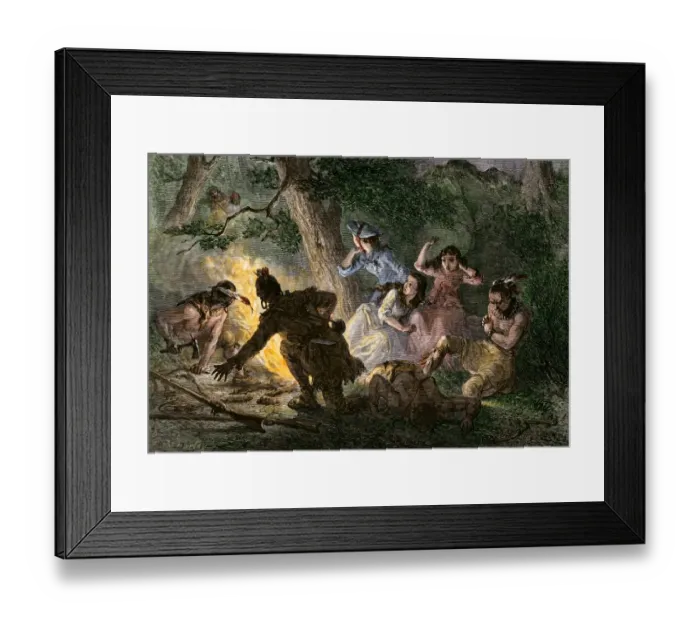 Framed Print : Daniel Boone rescues his daughter from Native American captors Framed Print : Daniel Boone rescues his daughter from Native American captors