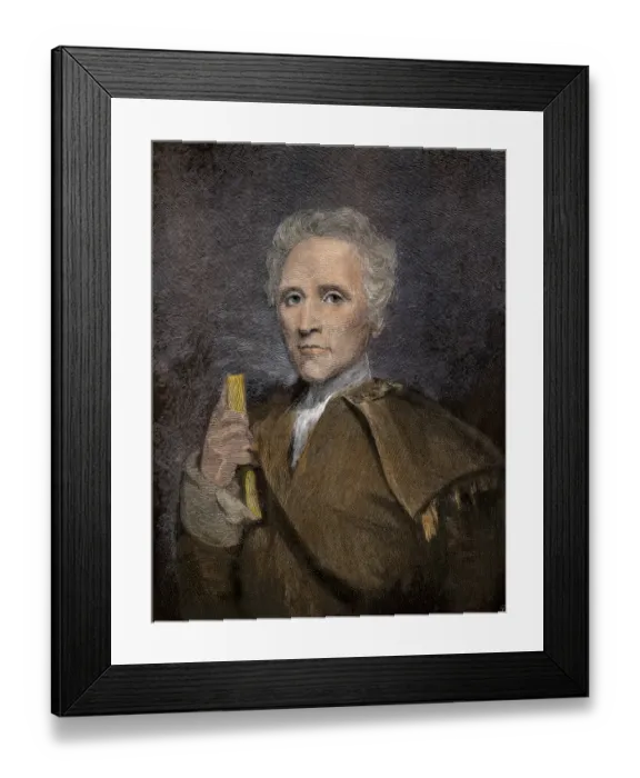 Framed Print : Daniel Boone holding a book Hand-colored engraving from a painting by Sully Framed Print : Daniel Boone holding a book Hand-colored engraving from a painting by Sully