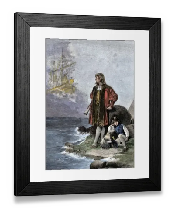 Framed Print : Columbus having visions of a ship while traveling with his son from court to Framed Print : Columbus having visions of a ship while traveling with his son from court to