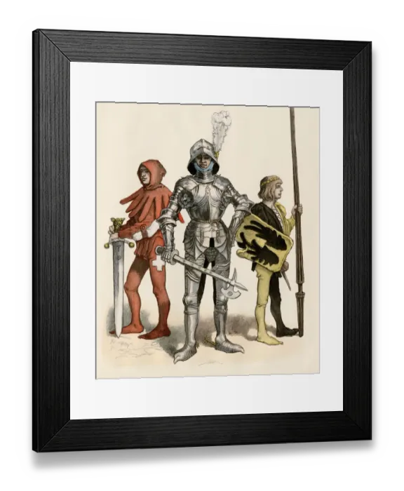 Framed Print : Medieval knight with his page and squire Framed Print : Medieval knight with his page and squire