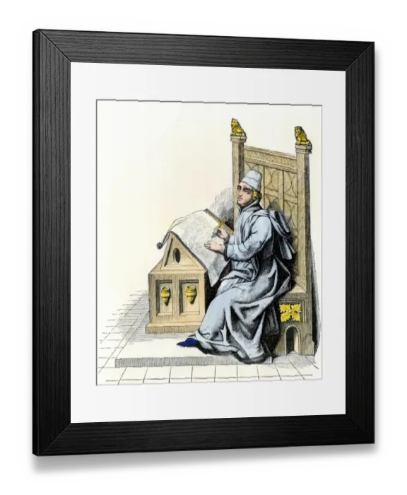 Framed Print : Monk copying a medieval manuscript