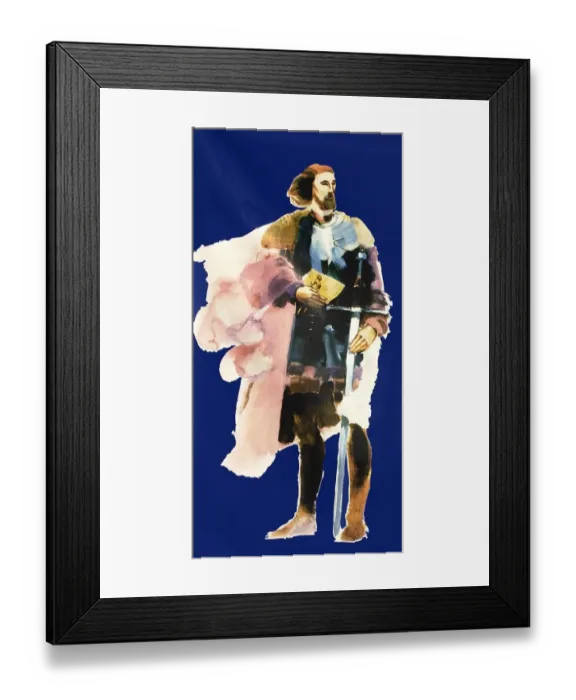 Framed Print : Explorer Joao Rodrigues Cabrillo portrayed on a banner at Cabrillo National Framed Print : Explorer Joao Rodrigues Cabrillo portrayed on a banner at Cabrillo National