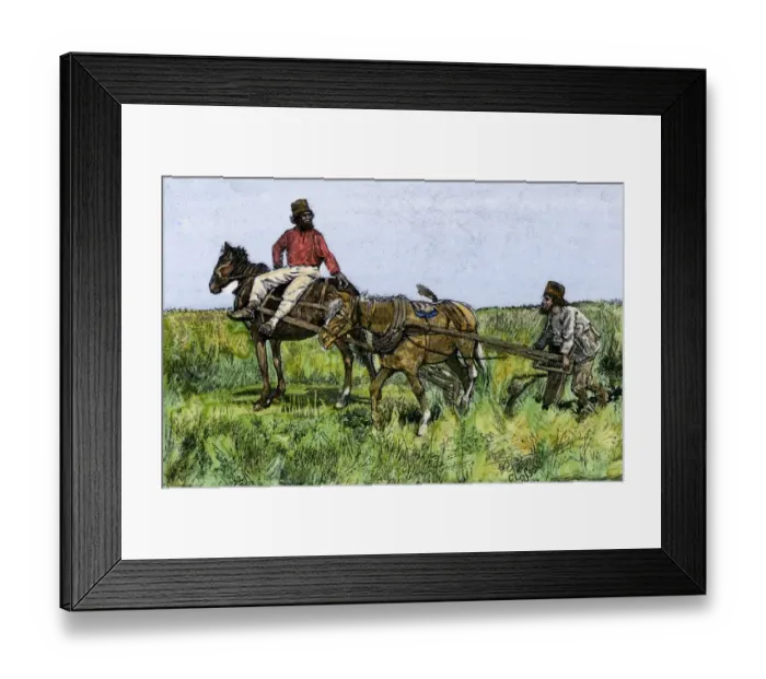 Framed Print : Russian serfs plowing fields on the steppes