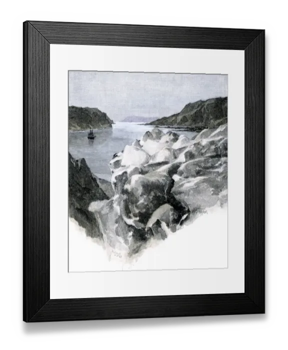 Framed Print : Sailing-ship in a Greenland fjord below the end of a glacier Framed Print : Sailing-ship in a Greenland fjord below the end of a glacier