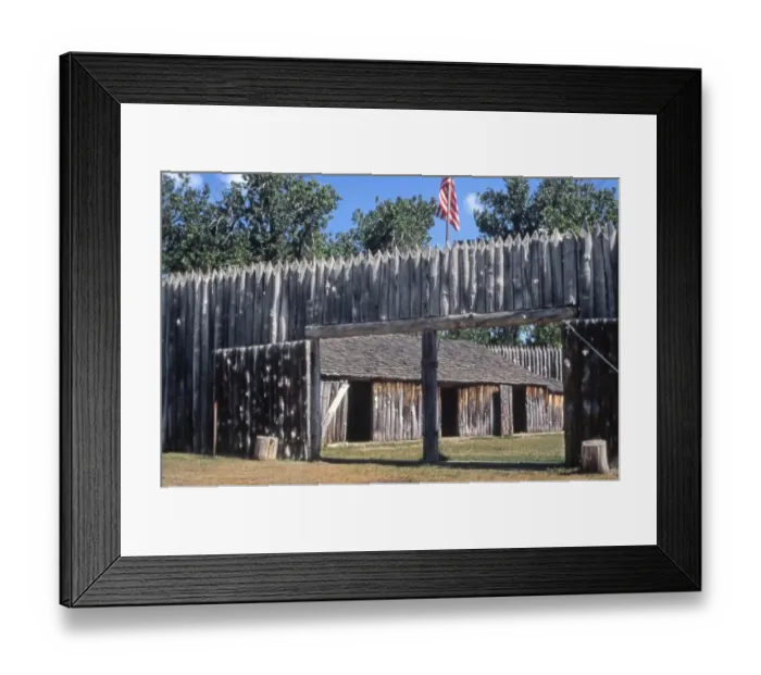 Framed Print : Fort Mandan, reconstructed Lewis and Clark campsite on Missouri River