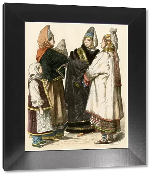 Russian peasant women with children, 1800s