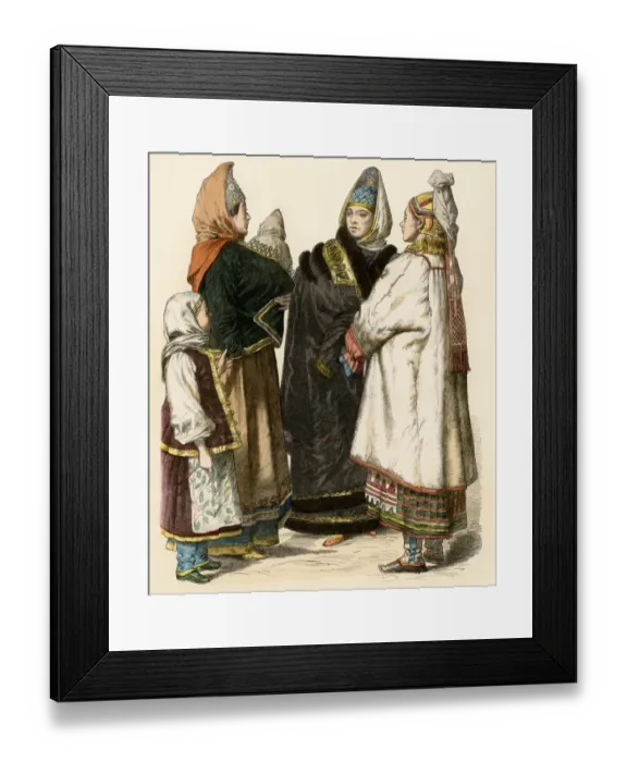 Framed Print : Russian peasant women with children, 1800s Framed Print : Russian peasant women with children, 1800s