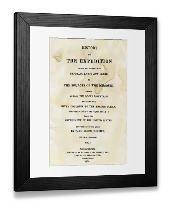 Framed Print : Title page of the first publication of Lewis and Clarks journal and notes Framed Print : Title page of the first publication of Lewis and Clarks journal and notes