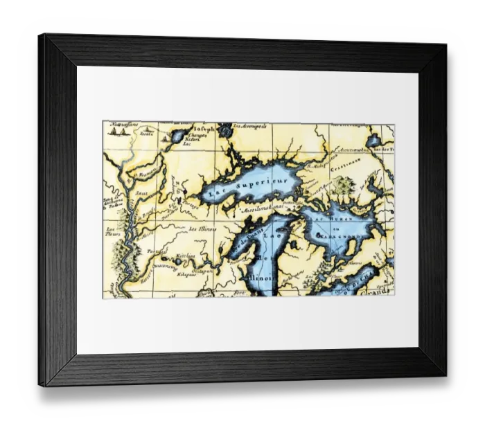 Framed Print : French map of the Great Lakes and upper Mississippi River region Framed Print : French map of the Great Lakes and upper Mississippi River region