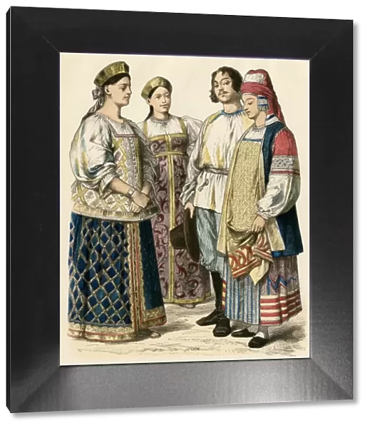 Polish women and a Russian couple, 1800s