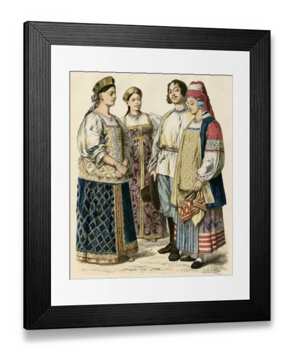 Framed Print : Polish women and a Russian couple, 1800s Framed Print : Polish women and a Russian couple, 1800s