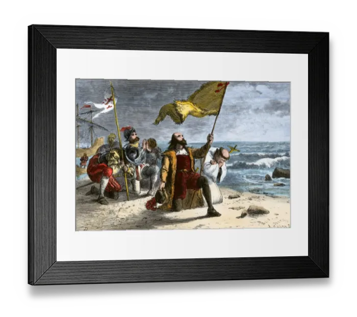 Framed Print : Columbus landing in the New World, 1492 Framed Print : Columbus landing in the New World, 1492