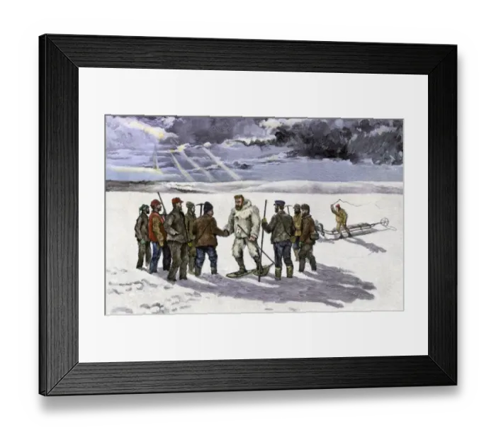 Framed Print : Arctic explorer Robert Peary meeting the Relief Expedition on the Greenland Framed Print : Arctic explorer Robert Peary meeting the Relief Expedition on the Greenland